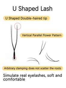 12 Rows U-Shaped 2D UU Eyelash Extensions C/D/LU(M) Curl U-Shaped Parallel Flower Lashes 8-15mm Double Point Blooming Lashes Natural False Eyelashes Pre-Made Dense Lash Fans Premium Material Lighter And Softer For Makeup - C - View 4