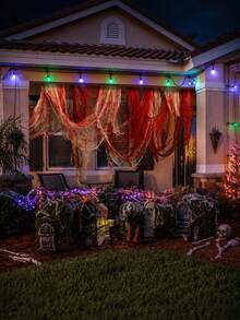 72*30 Zoll rote blutige Halloween-Horror-Gaze-Dekoration, unheimlicher Stoff-Hängeornament, geeignet für Veranda-Hängedekoration, Horror-Themenparty-Zubehör, Spukhaus-Szenenaufbau, Horror-Zirkus-Hintergrund, Außenbereich-Gartenlandschaft, Halloween-Party-Atmosphären-Dekoration - mehrfarbig - Übersicht 7