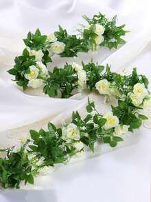 1/2 piezas de enredaderas de rosas artificiales colgantes, guirnalda floral falsa de rosas, hiedra de ratán, planta de rosa de seda falsa con hojas verdes, para fiesta, boda, hogar, dormitorio, comedor, cumpleaños, alféizar de ventana, jardín, balcón, columpio, chimenea, centro de mesa de comedor, decoración de pared - Blanco - Ver 5