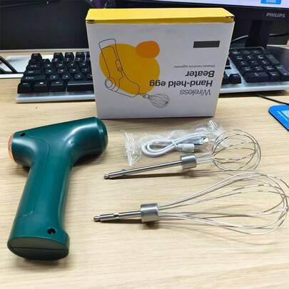 Cordless USB Rechargeable Handheld Electric Egg Beater, Multi Speed Portable Wireless Mixer With Detachable 304 Stainless Steel Whisks, Fast Whipping For Cream, Egg White, Cake Batter, Baby Food, Home Baking & Outdoor Camping