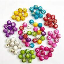 200pcs/50pcs Acrylic Beads, 0.39In Colorful Gold Thread Faux Porcelain Round Beads, Durable And Fade-Resistant, Perfect For DIY Earrings And Other Jewelry Crafts Accessories - Mixed-color Gold Wire Beads - View 3