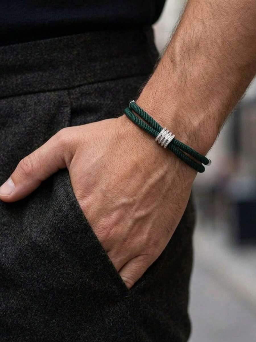 diffone Pulsera de cuerda minimalista hecha a mano de 4mm con dijes de acero inoxidable y cuentas para hombres y mujeres, joyería de brazalete para mejores amigos - Pulsera minimalista - Ver 1
