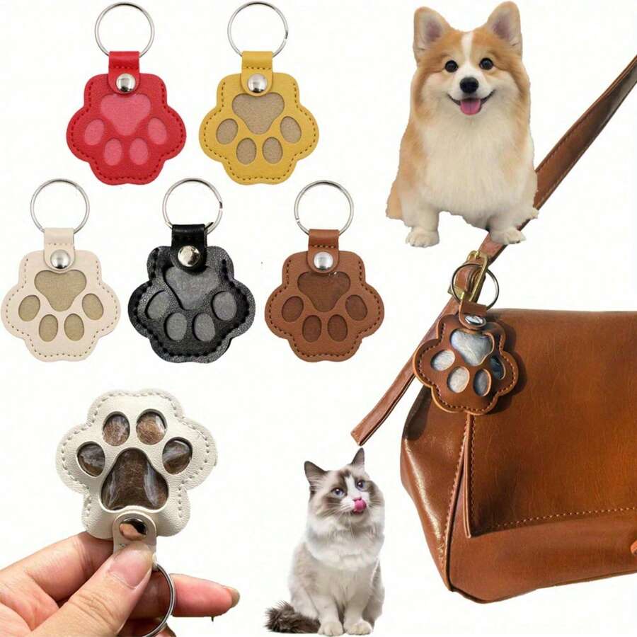 1/5pcs Leather Keychain Pet Hair Storage Pendant, Exquisite Cute Cat Dog Fur Hair Bag Charm