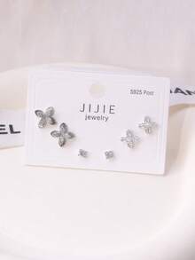 3 Pairs Simple Elegant Small Cute 4-Petal Flower Stud Earrings For Women - Earrings - View 11