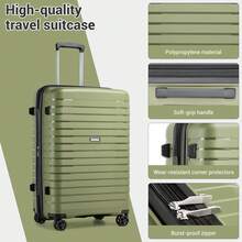 Carry On Suitcase Small 20 Inch Cabin Luggage Medium 24 Inch Large 28 Inch Ribbed PP Hardshell Expandable TSA Lock Cup Holder 3 Piece Luggage Set - Green - View 6