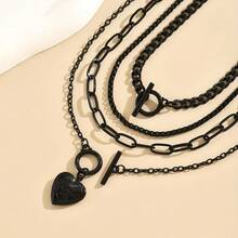 4pcs/Set Women's All-Season Versatile Hip-Hop Punk Fashion Black Metal Chain OT Clasp Heart-Shaped Photo Box Pendant Layered Necklace Set, Gift For Friends, Partners, Mothers, Elders On Valentine's Day, Mother's Day, Thanksgiving, Halloween - Black - View 5