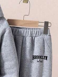 Boys' Letter Print Hoodie And Sweatpants Warm Set - Grey - View 4