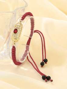 1pc Handmade Woven Arabic Style Bracelet, Hollow Rhinestone Inlaid, Drawstring Design Armband, Petite Vintage Design, Suitable For Moroccan Bride Wedding Party And Festivals - Style B - View 10