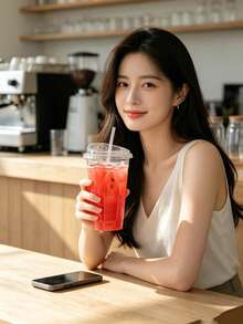 Iced Coffee Cup With Lid, Transparent Plastic Cup With Strawless Direct Drinking Lid, Round Bottom Takeout Cup, Suitable For Iced Coffee, Juice, Milkshake, Cold Drinks - Multicolor - View 3