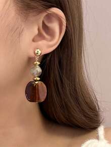 1 Pair Vintage Amber Resin Earrings, Niche Design High-End Color Block Geometric Pendant Fashion Earrings, Daily Casual Wear Jewelry - 3895 - View 3