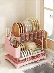 2-Tier Stainless Steel Dish Drying Rack With Knife Holder, Cutting Board Slot And Drip Tray, Suitable For Kitchen Countertop - Black - Multicolor - View 17