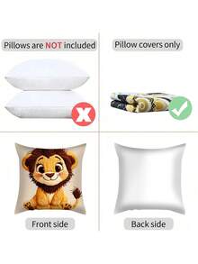 shangxia 1PC--Cute Little Lion Print Pillow Case - Soft Plush Fabric Decorative Cushion, Suitable For Home, Office, Bedroom, Living Room, Farmhouse And Other Places - Multicolor - View 5