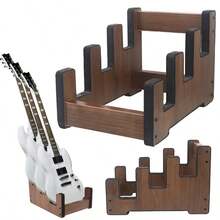Multi Guitar Stand Wooden Rack Holds 3 Electric Bass Guitars For Stage Studio - Brown - View 1