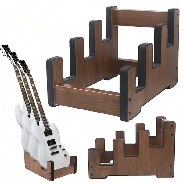 Multi Guitar Stand Wooden Rack Holds 3 Electric Bass Guitars For Stage Studio
