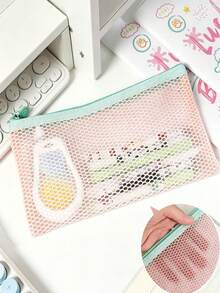 12pcs/1pc Dopamine Simple Mesh Hollow Storage Bag, Portable Makeup Bag, Brush Stationery Coin Pouch, Student Pencil Case For School & Daily Use School Supplies, School Kit - Multiple Styles - View 15