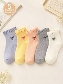 1/5 Pairs Women's Random Bowknot Polka Dot Solid Color Minimalist Fashion Low-Cut Short Socks, Soft Comfortable Breathable Cute All-Season Versatile Preppy Style Suitable For Daily Wear And Outings - Multicolor - View 7
