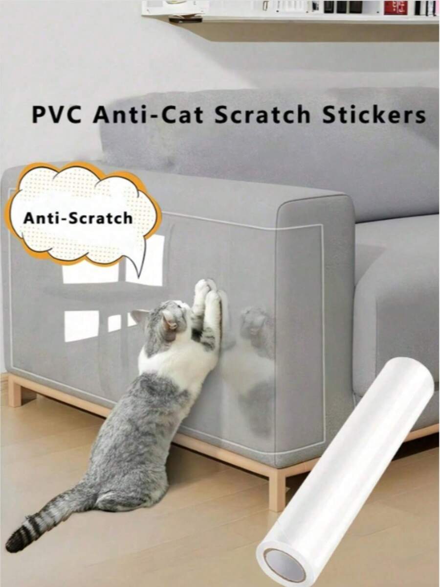1 Roll Self-Adhesive Transparent PVC Cat Scratch Protection Film, Transparent Sofa Protection Film, Prevent Cat Scratching; Single-Sided Self-Adhesive Pet Scratch-Resistant Sofa Sticker, Furniture Anti-Scratch Protection Tape, Suitable For Sofa Armrests, Doors, Walls, Avoid Pet Damage To Furniture, Essential Home Furniture Maintenance Product, Must-Have For Pet-Owning Households - 1 Roll - 45cm Wide, 3m Long - View 1