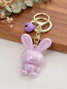 Lindo llavero de conejo de orejas largas de dibujos animados y colorido, colgante de figurita brillante, accesorio de campana femenina, dije para bolso, anillo creativo para llaves de coche, pequeño regalo - Multicolor - Ver 8