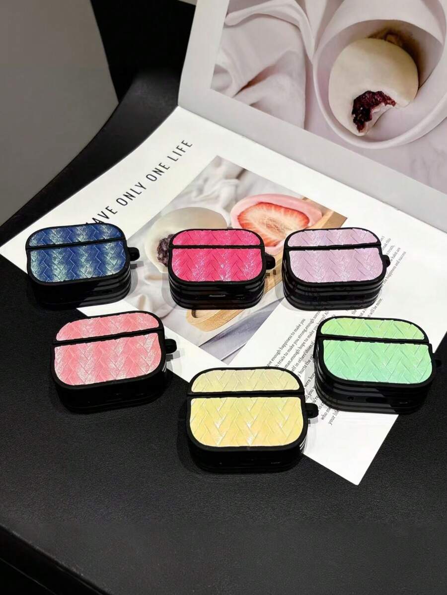 Funda para AirPods con textura de tejido brillante degradado en 6 colores, cubierta protectora de PC duro a prueba de golpes con gancho lateral, compatible con 2/1/3/4 & Pro / Pro 2 / Pro 3 - Multicolor - Ver 1