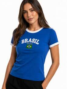 BabyLook Women's Brazil Embroidered Shirt Without State - 寶藍色 - 查看 1