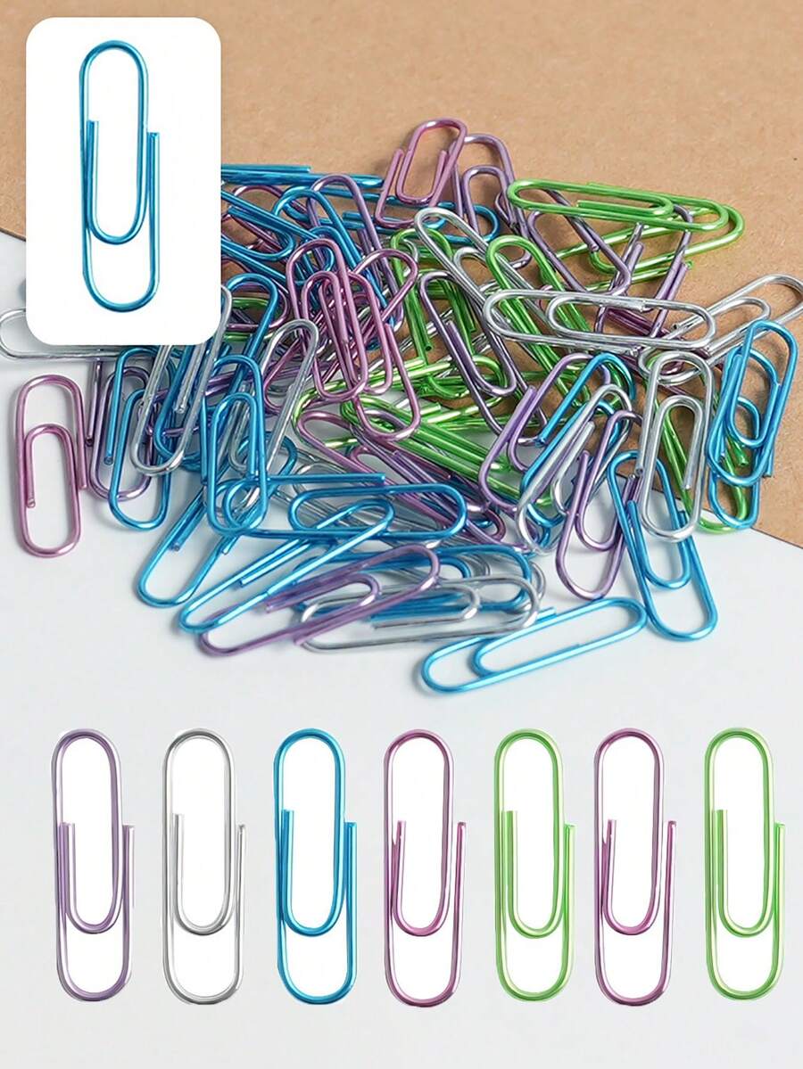 100pcs Colorful Paper Clips, Medium Size, Assorted Colors, PVC Coated Metal Paper Clips, Plastic Coated Paper Clips, Silver Paper Clips, Office Supplies, Cartoon Shaped Bookmarks, Book Clips, Suitable For Office, School And Personal File Organization, Back To School Essential - Multicolor - View 1