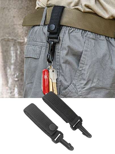 1 pieza/2 piezas Gancho de cinturón táctico multifuncional, clip de almacenamiento de cintura, correa de equipo táctico resistente para exteriores, colgador de mochila, llavero, hebilla de liberación rápida para colgar guantes y equipo, accesorio de cinturón de cintura para camping, senderismo y