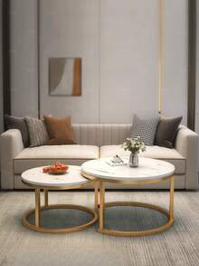 1pc Single Layer Small Table, Nesting Coffee Table Set, Faux Marble Top, Living Room Sofa Side Storage, Modern Minimalist Home Small Space Double Layer Nested Coffee Table - Multicolor - View 1