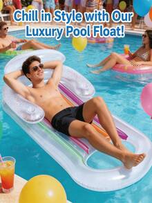 2pcs/1pc Adult Inflatable Floating Bed, Built-In Cup Holder Design, Sequin Decoration, Durable Material, Comfortable Back Support, Suitable For Pool Relaxation, Beach Vacation And Party Water Games, Easily Start Summer Fun - Multicolor - View 8