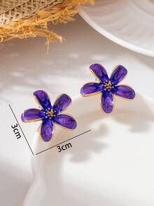1 Pair Fashion Minimalist Floral Oil Drop Stud Earrings For Women Daily Wear - Purple - View 5