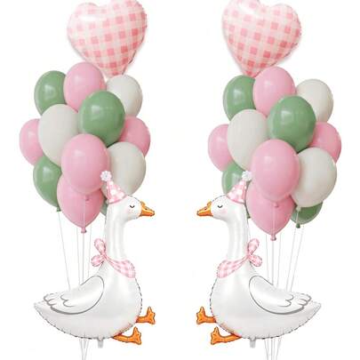 Bộ 35 món trang trí sinh nhật One Silly Goose màu hồng, gồm bóng bay foil hình ngỗng thắt nơ và bóng cao su màu hồng, xanh sage, trắng cho tiệc sinh nhật 1 tuổi bé gái, trang trí tiệc Baby Shower chủ đề ngỗng và phụ kiện tiệc trang trại ngỗng