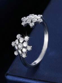 1 Stück Damen Mode 3D Schneeflocken Patchwork offener Ring, funkelnder Zirkonia eingelegter Nischen Luxus Handschmuck, Pendler-Stil verstellbarer Fingerring Accessoire - JZ23878 - Übersicht 2