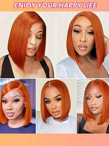 Ginger Bob Lace Front Wigs Human Hair For 13x5x1 Lace Frontal Straight Bob Orange Ginger Wig Lace Front Human Hair Pre Plucked Hairline With Baby Hair Brazilian Hair - S350 - View 8