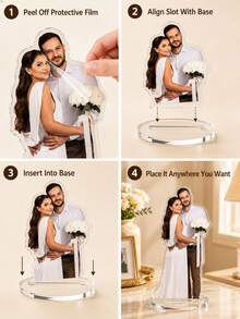 Soporte de acrílico personalizado, foto de acrílico personalizada, recuerdo de acrílico exclusivo, decoración de foto personalizada, recuerdo perfecto para parejas, adecuado para dormitorio, sala de té, oficina, exhibición de boda, regalo ideal para recién casados, parejas, novio/novia, también perfecto como regalo exquisito para compromiso, boda, aniversario - Multicolor - Ver 4