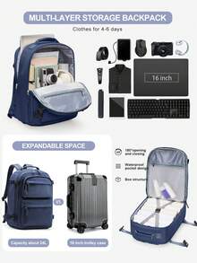 Floless Mochila de viaje unisex, cumple con los estándares de artículo personal de equipaje de mano de la aerolínea, se adapta a portátiles de 14/15.6 pulgadas, diseño antirrobo, impermeable, adecuada para uso en dormitorios universitarios, mochila pequeña para computadora, mochila para desplazamientos de negocios, mochila para deportes al aire libre - Multicolor - Ver 12