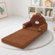 Kids Couch, 2-In-1 Convertible Soft Sherpa Fabric, Toddler Chairs Comfy 1-5 Years Old, Cartoon Animal & Crown Design, Toddler Furniture For Bedroom And Playroom, Bear, Medium - 棕熊三折 - 查看 5