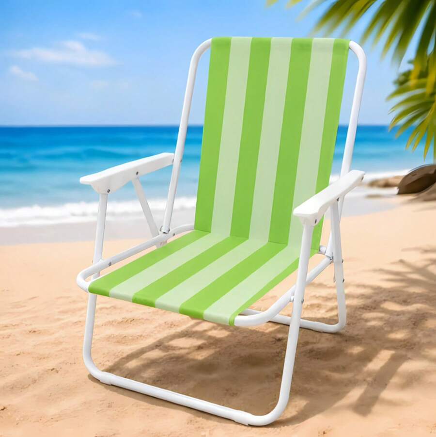 Gestreifter, einteiliger Klapp-Strandstuhl mit Armlehnen| Leicht, bequem und tragbar, ist es ideal für den Strand, Camping und den Garten. - Standard - Übersicht 1