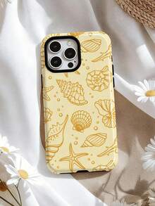 1pc Energetic Girl Style Line Drawing Ocean Shell Vacation Pattern Glossy 2-In-1 Film Full Coverage Hard Phone Case Compatible With Samsung/ 11/12/13/14/15/16/17 Pro Max - Multicolor - View 1