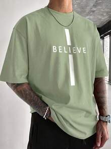 1pc Men's Fashionable Printed Loose Fit Short Sleeve T-Shirt | Exquisite Design | Summer Essential | Easy To Match, Showcasing Your Style - Mint Green - View 2