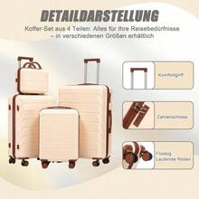 مجموعة حقائب سفر دوارة من 4 قطع من مادة ABS بمقاسات 14"/19"/24"/28" – أحجام كبيرة ومتوسطة مع مقابض جانبية وخطافات تعليق وأقدام واقية – قفل مدمج برقم سري وحقيبة مستحضرات تجميل بمقاس 14" - بيج - مشاهدة 9