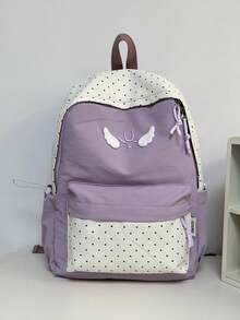 Color Block Polka Dot Angel Wings Backpack, Fresh Girl Campus School Bag, Cute Versatile Teen Backpack - Multicolor - View 13