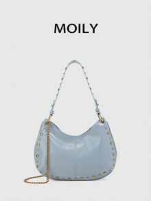 Street Punk Rivet Adjustable Single Shoulder Women's Crossbody Saddle Bag - Blue - View 3
