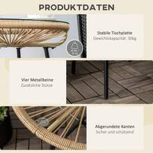 Bistro Table, Round Garden Table, Rattan Side Table, For Terrace, Balcony, Black And Beige, 50 X 50 X 50 Cm - Beige - View 4