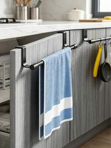 2PCS/1PC Single Bar Towel Rack, Cabinet Door Hanging, Drill-Free Stainless Steel Towel Bar, Kitchen Storage Rack, Storage Rack, Hanging Rack, Bath Towel Storage Accessories, Kitchen Tools, Kitchen Essentials, Home Essentials, Room Decor - Multicolor - View 5
