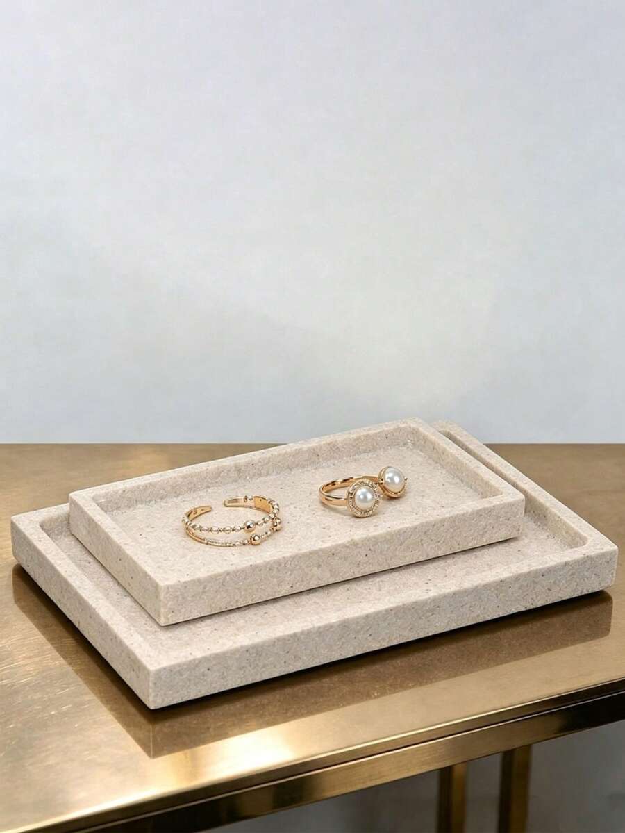 High-End Jewelry Tray Decorative Storage Tray Organizer Ornament Bathroom Toiletries Tray Multi-Functional Display Tray Vanity Organization Solve Multiple Storage Problems Home Decor - Sandstone - View 1