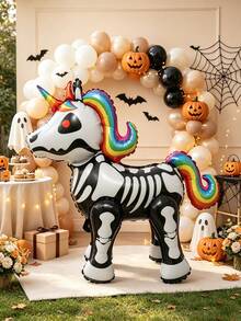 1pc Large Assembled Colorful Halloween Skeleton Horse Shaped Aluminum Foil Balloon, Suitable For Halloween Theme Party Standing Balloon - View 2