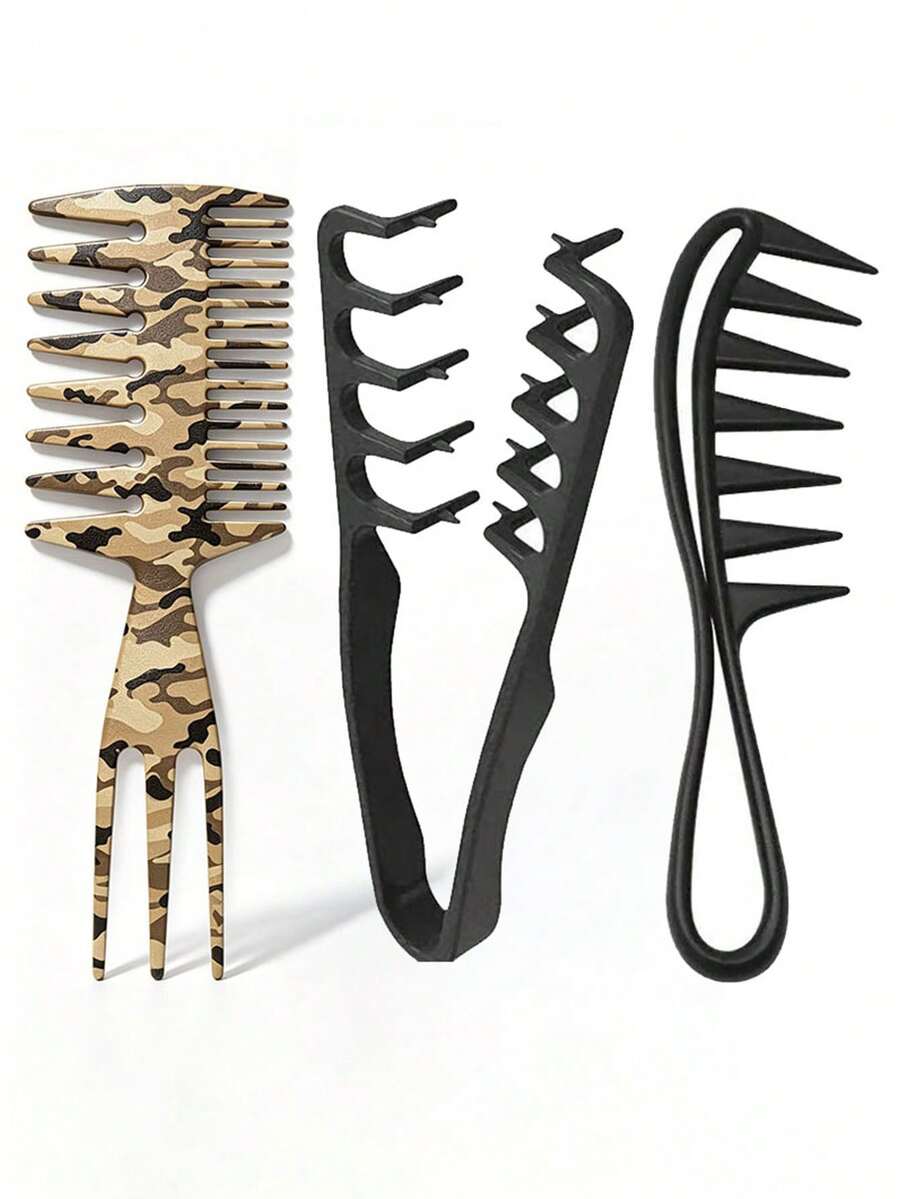 Juego de peines de estilismo para hombres, que incluye un peine de dientes anchos para peinados con textura, un peine para estilos pompadour, un peine de estilismo para looks voluminosos y un juego de peines de plástico para levantar la raíz - Multicolor - Ver 1