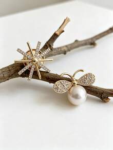 Bee Pearl + Baby's Breath Rhinestone Pair Brooches, Niche Exquisite Anti-Exposure Pin, Versatile Elegant Accessory For Suit And Shirt - Multicolor - View 5
