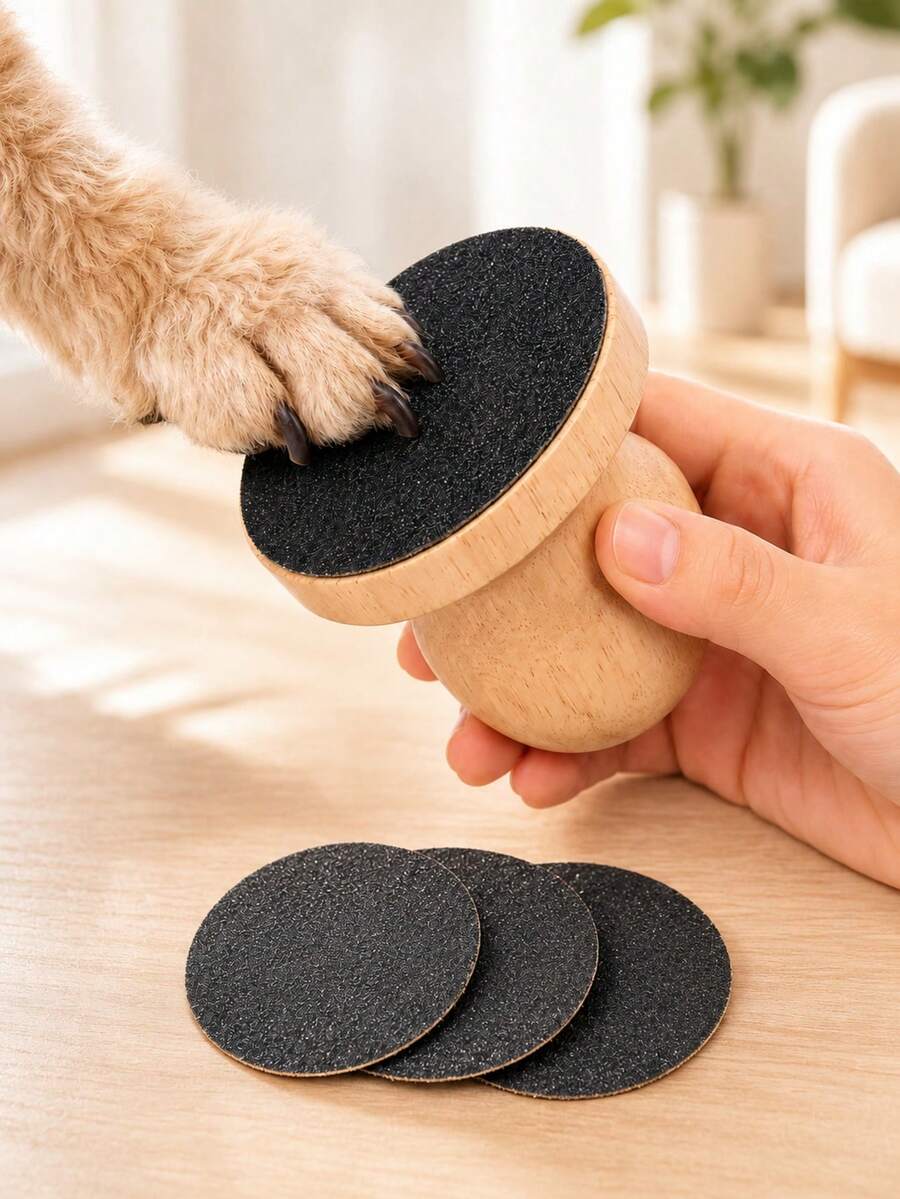 1pc Wooden Pet Nail File With 3pcs Replaceable Sandpaper Pads, Detachable Handheld Dog And Cat Nail Grinder, Grooming Tool For Puppies, Small And Medium Dogs And Cats - View 1