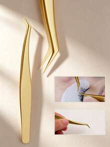 4pcs/1pc Gold Stainless Steel Tweezers Set, Professional Precision Eyelash Tools, Beautician Set, Affordable Makeup Tools, Travel Essential, Gift For Women, Holiday Necessity - Gold - View 5