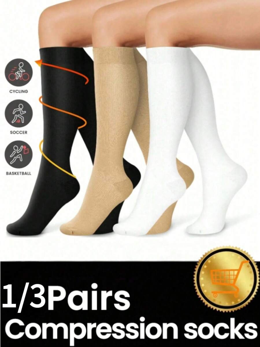 1/3/6 Pairs Unisex Copper Fiber Compression Socks, 15/20mmHg High Tube, Suitable For Pregnant Women, Nurses, Maternity Sports Shoes, Outdoor Sports Fitness, Y2K Comfortable Socks - Multicolor - View 1